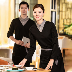 Fábrica Camarera Camarero Servidor Catering Hotel Restaurante Café Pub Bar Camisa <span class=keywords><strong>de</strong></span> manga larga <span class=keywords><strong>Camisetas</strong></span> Uniforme elástico Camiseta - Product Image 4