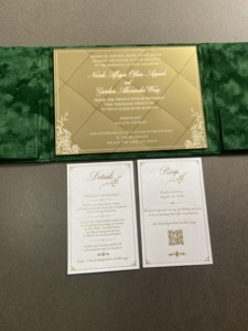 Premium Reusable Wedding Invitation Gift Folio Luxury Green Velvet Rigid <b>Box</b> Foldable Coated Paper Custom Logo Guangdong - Product Image 1