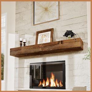 Étagère de manteau de cheminée rustique 60in manteaux en bois fabriqués à la main, étagère de manteau de cheminée de ferme à bord arrondi moderne - Product Image 4