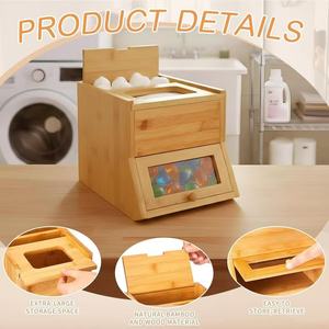 Boîte de rangement rectangulaire en bois à double couche pour lessive, avec couvercle et compartiments, pour serviettes et mouchoirs de salle de bain, solide - Product Image 1