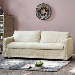 Wisemax đồ nội thất 2 CHỖ NGỒI vải lanh trắng góc sofa chần thiết kế cổ với lông trắng điền cho công viên khách sạn biệt thự sử dụng - Product Image 4