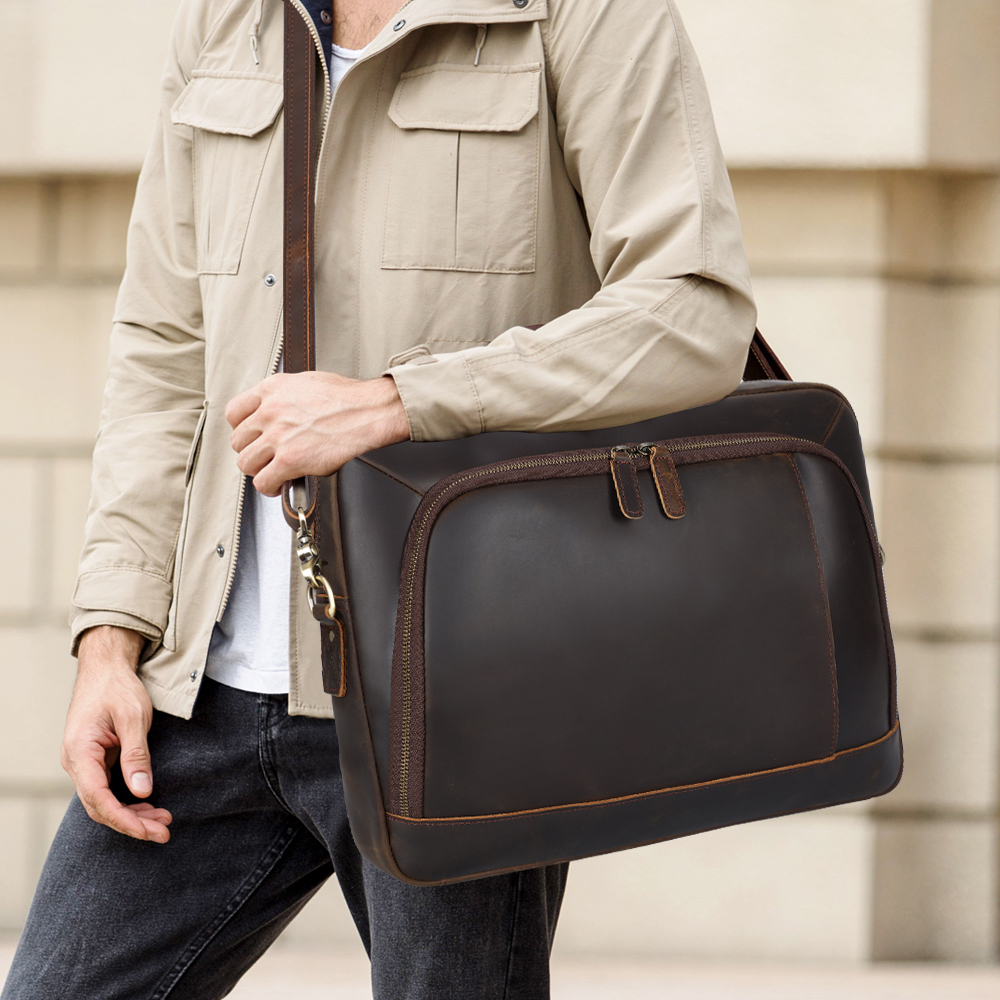Crazy Horse Leather Men's Laptop Briefcase – Genuine Cowhide Messenger Bag - View 4