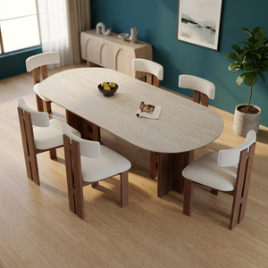 Juego de Comedor Ovalado de Madera Maciza Hecho a Mano de Estilo Escandinavo de Lujo para 6 Personas, Muebles para el Hogar de Indonesia - Product Image 2