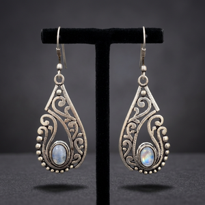High Quality Natural <b>Rainbow</b> Moonstone Gemstone Drop Earrings German Silver Wholesale Bulk Lot Price Jewelry - Product Image 3