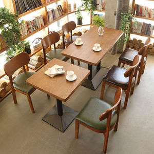 Ensemble de table et de chaises de restaurant en bois <span class=keywords><strong>vintage</strong></span> moderne, meubles de café en bois massif, ensemble de salle à manger pour café commercial, <span class=keywords><strong>bistrot</strong></span> - Product Image 1