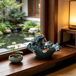 Fontaine d'eau d'intérieur en céramique avec grenouille et feuille de lotus, avec <span class=keywords><strong>galets</strong></span> de rivière, pour la décoration zen de la maison et du jardin, ornement de relaxation pour table - Product Image 6