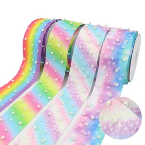 Midi Grosgrain ริบบิ้น3 "7.5ซม.,ริบบิ้นผูกผมแพรต่วนพิมพ์ลายถ่ายเทความร้อนพร้อมที่ตั้งไข่มุก - Product Image 1