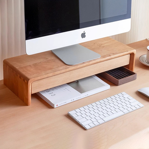 Support d'écran surélevé en bois massif personnalisé avec tiroir, organisateur de bureau, étagère ergonomique pour écran pour la maison et le bureau - Product Image 1