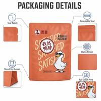 Sachet d'emballage souple pour snacks, imprimé sur mesure, à trois soudures latérales, qualité alimentaire, haute barrière, pour snacks de canard, OEM