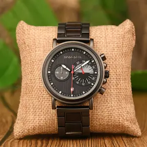 2022 bien populaire Promotion montres de luxe OEM ODM montre à Quartz verre noir montres de sport ébène bois poignet étanche rond hommes