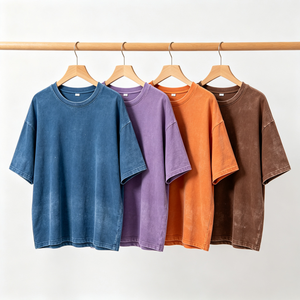 T-shirt à col rond surdimensionné en coton pur délavé à l'acide pour homme, couleur personnalisée, qualité supérieure, épaules tombantes, streetwear - Product Image 1
