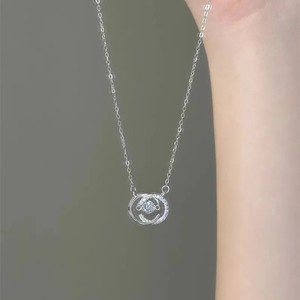 Double C Beating Heart Necklace For Women Zinc Alloy Pave Setting Clavicle Chain Gift Jewelry - Product Image 1