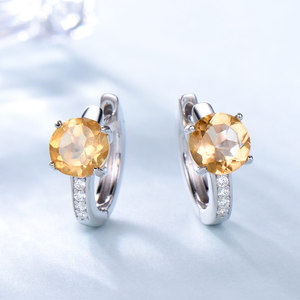 6Mm Vòng Tự Nhiên Citrine Đá Quý Chính Hãng 925 Sterling Bạc Hoop Bông Tai Phụ Nữ Đồ Trang Sức Thời Trang - Product Image 2