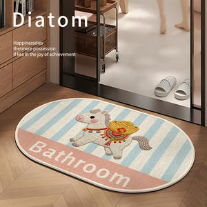 Alfombra de baño ovalada de imitación de lino, antideslizante, absorbente, de secado rápido, con estampado animal, para uso doméstico - Product Image 1