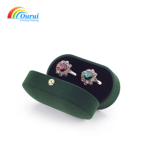 Caja de terciopelo personalizada de fábrica con doble ranura para anillos, en varios colores, empaque de lujo para anillos de boda/compromiso para parejas - Product Image 5