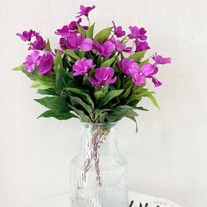 Venta caliente ramas de flores de seda colorida Decoración de mesa de restaurante flores de <span class=keywords><strong>balsamina</strong></span> artificiales de plástico - Product Image 6