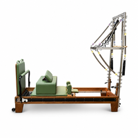 Mesa de Pilates Reformer de Madera de Nogal con Riel Completo y Media Torre Trapecio, Máquina de Ejercicio Profesional con Sistema de Muelles