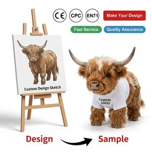 Peluche personalizzato a forma di mucca Highland Longhorn con logo stampato, souvenir aziendale per marketing di brand agricoli - Product Image 1
