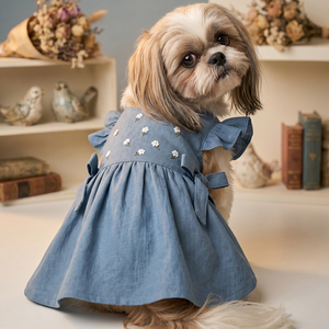 Vestido de Verano Personalizado de Lujo Clásico para Perros, con Bordado de Ganso Estúpido y Margaritas, en Algodón Suave - Product Image 6