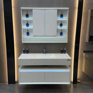 Nuevo <span class=keywords><strong>Mueble</strong></span> de Baño Moderno Estilo Hotel, <span class=keywords><strong>Lavabo</strong></span> Integrado de Mármol Montado en la Pared, Espejo Inteligente <span class=keywords><strong>Incluido</strong></span> - Product Image 2