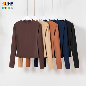 T-shirt streetwear à manches longues SUHE pour femme, col rond sans couture, ajusté, extensible, basique, idéal pour la superposition - Product Image 3