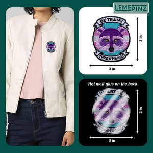 Patch brodé thermocollant 'Be Trans Throw Hands' motif raton laveur, 3 pouces, pour chapeaux, vêtements, sacs à dos, jeans, couture DIY - Product Image 4