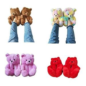 Pantoufles animales personnalisées de grande taille en gros, mignonnes et câlines, ours en peluche, semelle souple pour enfants et adultes, chaudes pour la maison - Product Image 5