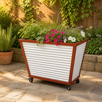 Jardinière en aluminium pour extérieur, avec cadre imitation bois, roulettes, bac à fleurs mobile pour patio et balcon
