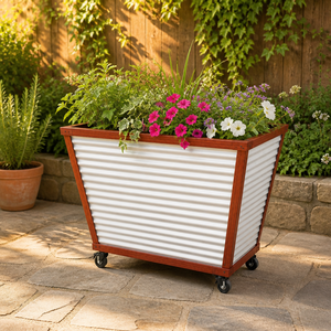 Fioriera in Alluminio per Esterni con Cornice Effetto Legno, Ruote e Supporto Mobile per Piante da Patio e <span class=keywords><strong>Balcone</strong></span> - Product Image 4