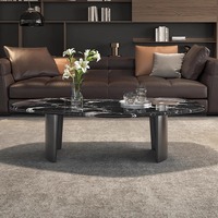 Table basse de salon moderne italienne minimaliste en marbre noir irrégulier en forme de rose