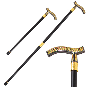 Canne de luxe en métal noir avec poignée à motif de chaîne décorée d'or, bâton de marche élégant, accessoire de gentleman - Product Image 1