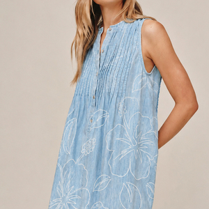 Robe plissée sans manches en jean imprimé lavé, fabriquée en usine, de haute qualité, style hawaïen, très tendance - Product Image 3