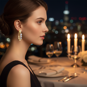 Boucles d'oreilles créoles de luxe en diamant rond véritable en or 14 carats Collection de bijoux en diamant de qualité supérieure - Product Image 3