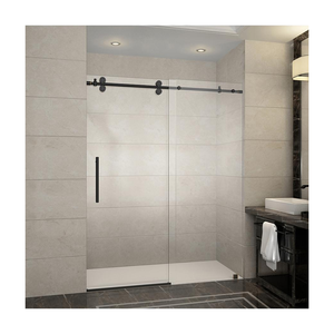 Puertas de <span class=keywords><strong>ducha</strong></span> negras modernas en vidrio templado y aluminio cepillado son adecuadas para Hotel Villa Apartamentos Baño - Product Image 6