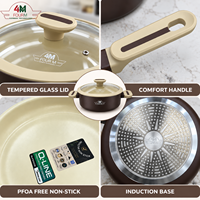 FOURM Ensemble de 12 ustensiles de cuisine antiadhésifs en aluminium avec couvercles en verre, design nordique, compatible four et lave-vaisselle, nouveau design