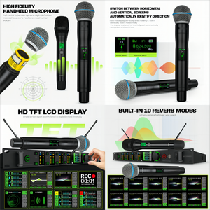 Micrófono inalámbrico, 200 metros, diversidad verdadera, 4 canales, sistema de micrófono de karaoke de escenario FBX anti aullido - Product Image 5