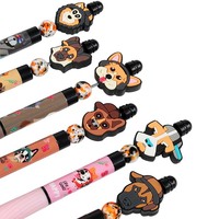O&Q Nouveau Stylo Gel Effaçable Thermosensible Encre Bleue Noire Doux au Toucher pour Enfants, Design Perles Épineuses, Plastique 0.5mm, Chien de Dessin Animé Mignon