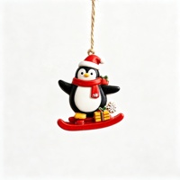 Pendentif pingouin skieur en résine, ornement de Noël à suspendre à l'arbre, avec chapeau de Père Noël, écharpe et boîte cadeau, décoration de fête pour la maison, animal de dessin animé