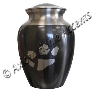 Solid Brass Pet Cremation Urn Charcoal Grey With Silver Paws <b>Engraved</b> for Pet Ashes by Axiom Home Accents - Product Image 1