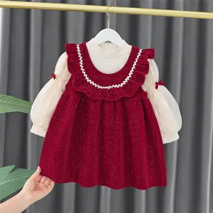 wholesale children dresses with bow yellow white baby girl ribbed dress baby sweater dress Christmas