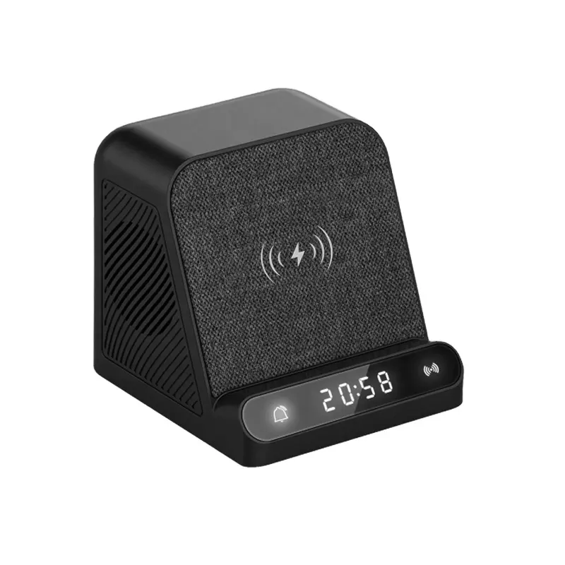 BT-128MX HOT selling bt speaker Alarm Clock speaker wireless charger 2000mah Li Battery Plastic+ABS speaker wireless charger