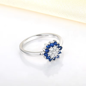 `925 Sterling Silver Snowflake <strong>Ring</strong> for Women Round Blue ZIRCON Cluster <strong>Ring</strong> White Cubic Zirconia <strong>Snow</strong> Flower Fine Jewelry - Product Image 1