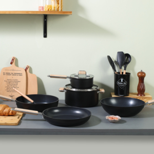 Thép không gỉ triply thép không gỉ nấu ăn <span class=keywords><strong>Cookware</strong></span> <span class=keywords><strong>Set</strong></span> <span class=keywords><strong>s</strong></span>ữa nồi nhà bếp kim loại OEM Hot Bán tay cầm bằng gỗ - Product Image 6