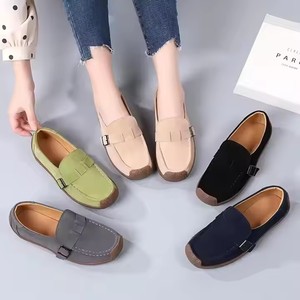 Zapatos planos de cuero genuino para mujer, 35-47 talla grande, zapatos náuticos de invierno con correa abierta sin cordones - Product Image 1