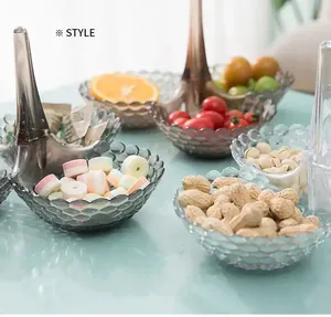 XH piring buah plastik transparan kristal, 3 tingkat bisa disesuaikan, piring kaca untuk tampilan wadah makanan, dudukan Cupcake