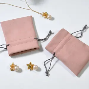 Custom Logo Printing Small Velvet Drawstring Jewelry Bag Reusable Perfume Storage Velvet Suede Pouch For Packaging
