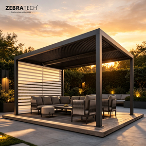 Pergola bioclimatique en aluminium à télécommande <span class=keywords><strong>avec</strong></span> certification OEKO-TEX 100 pour hôtel, restaurant, terrasse extérieure, abri solaire, auvent - Product Image 2