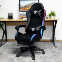 Chaise de jeu RGB à dossier haut en cuir PU, chaise de jeu vidéo pivotante à 360°, chaise d'e-sport inclinable avec haut-parleur Bluetooth