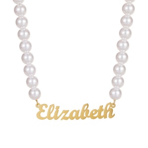 Wholesale Luxury Dainty Women's Gold Pearl <b>Chain</b> Stainless Steel <b>Name</b> Charm Necklaces-Casual/Sporty Style - Product Image 1