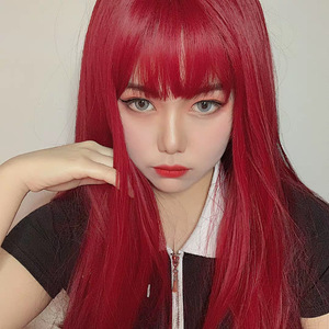 <span class=keywords><strong>Parrucca</strong></span> con Frangia Stile Manga Giapponese e Coreano, Lunghezza Media <span class=keywords><strong>Rossa</strong></span>, Onda Naturale, Resistente al Calore, Come da Celebrità di Internet - Product Image 1